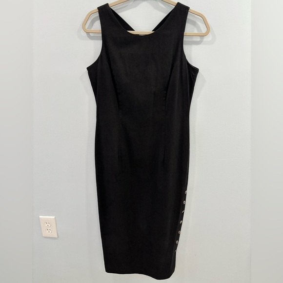 Vintage 90s Michael Angela Collections Black Midi Dress Criss Cross Back Size 6 - Picture 12 of 15